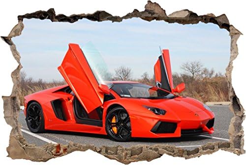 Lamborghini Aventador Red Smashed Wall Decal Wall Sticker Art Race Cars H971, Mini