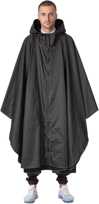 Waterproof Poncho Adult, Reusable Rain Poncho with Zipper Waterproof Lightweight Raincoat for Outdoor Hiking Camping Cycling Traveling