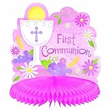 First Communion Pink Honeycomb Table Centerpiece Religious Party Decoration, 10