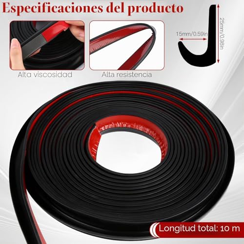 Miniatura 2 de Canalón De Lluvia De Gel De Sílice En Forma De J, Autoadhesivo, Para Cenador, Color Negro, 10 M De Largo, Perfil Protector De Bordes Adecuado Para Vehículos, Camiones, Caravanas, Barcos, Coches,
