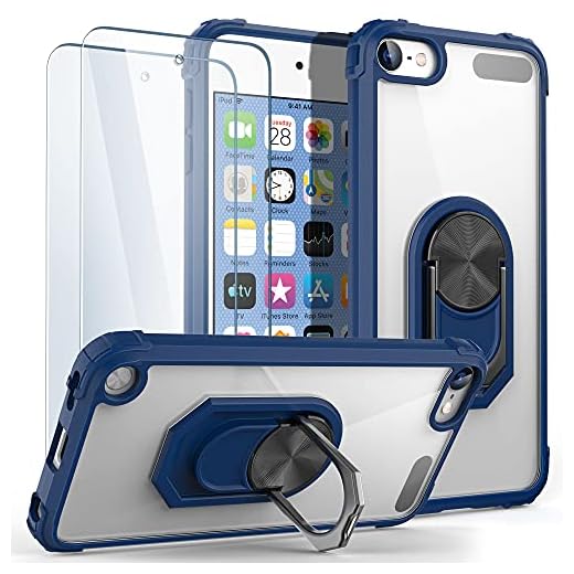 ULAK Compatible with iPod Touch 7th Generation Case with Screen Protector, Clear Back Cover with Build in Kickstand, Heavy Duty Hard Shell Case for Apple iPod Touch 7th/6th/5th Gen, Blue