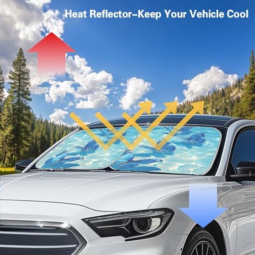 Image of Blue Butterfly Windshield Sun Shade Fodable Sun Visor Car Front Window Sunshade Protector Universal Vehicle Interior Accessories Fit for Most Cars, 28.5x25.5 inch, Pack of 2