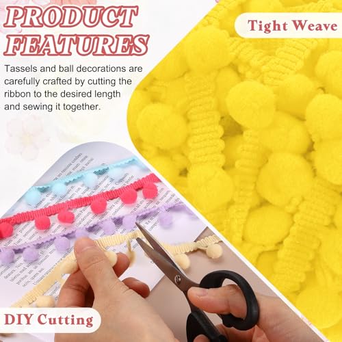 Ruban brodé à mini frange de pompons jaune vif 25mm x 9m PATIKIL - 5