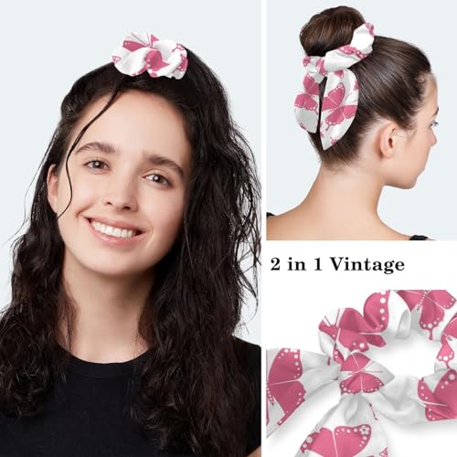 Image of Colored Butterflies Scrub Caps Women, Adjustable Working Cap with Button, Surgical Caps with Bow Hair Scrunchy