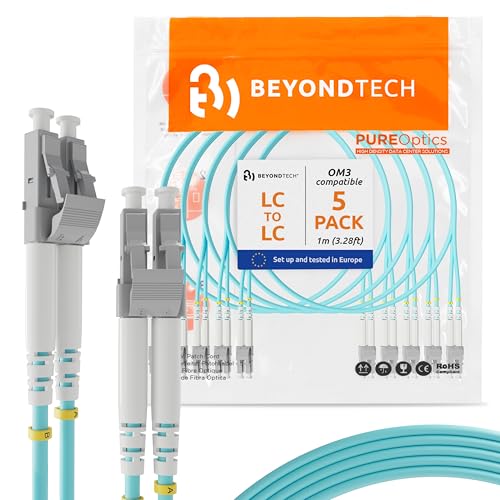 Image of BEYONDTECH 1m (3.28ft) LC to LC Fiber Patch Cable - (5-Pack) UPC Multimode Duplex Fiber Optic Cable - 50 /125m core, Compatible with OM3 - 10G LSZH PUREOptics Series