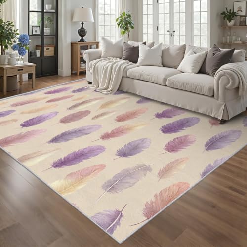 Tapis plume rose violette 80x150 cm lavable et antidérapant pour chambre