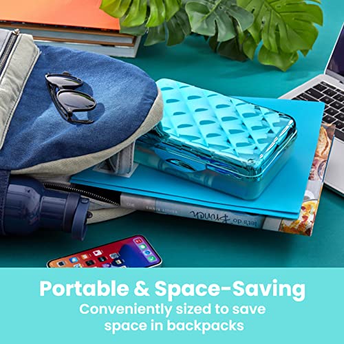 Image of It's Academic Metallic Pencil Case Box, Hard Plastic, Stylish Quilted-Pattern Lid, Blue