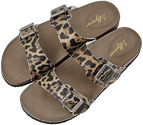 Luffymomo Womens Slide Sole Sandals Cork Footbed Adjustable Stap Buckle Sandals(7 M US LEOPARD)