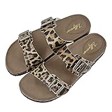 Luffymomo Womens Slide Sole Sandals Cork Footbed Adjustable Stap Buckle Sandals(7 M US LEOPARD)