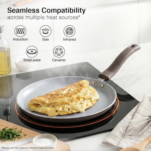 Image of Prestige Ceraglide Duo Omni Tawa 25cm Non-Stick Ceramic Coating|Works On Gas & Induction|High Heating|Cool Touch Handle|Grey