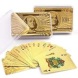 LotFancy 24K Gold Foil Playing Cards, 2 Decks of Cards with Boxes, Waterproof Plastic, Bridge Size Standard Index, for Cards Games, Magic Props