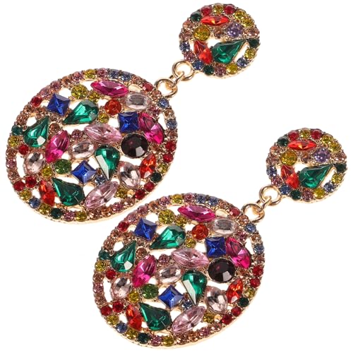 DEARMAMY 1 Par pendientes de pedrería de colores joyas lágrima oro pendientes elegantes con diseño único pendientes elegantes para ocasiones especiales lampara colgante pendientes de araña