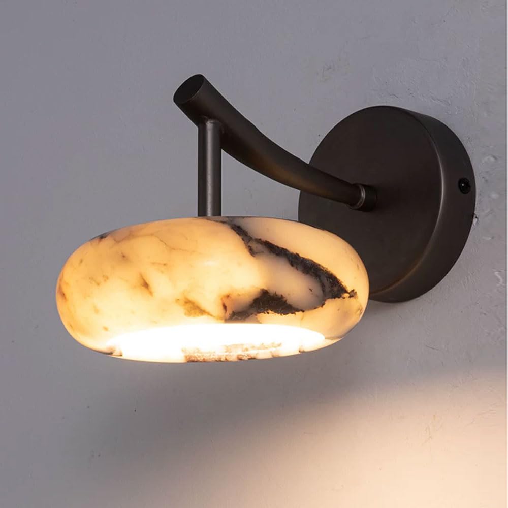 GUOGUOSM Hard Wiring Connection LED Wall Light, Modern Industrial Style Marble Wall Lamp, Natural Alabaster Wall Sconce, Dressing Table Corridor Bedroom Decorative Lighting Fixtures.