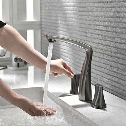 Robinet d'évier double levier blanc et or rose pour lavabo 3 trous