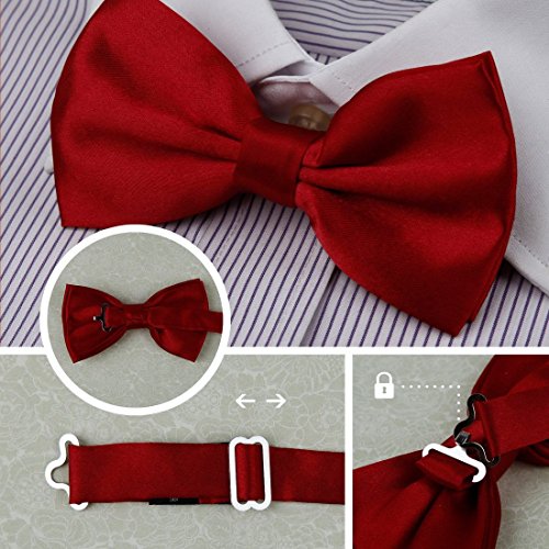 Dan Smith Multi-Color Bow Tie For Party Feel Silk Pre-Tied Bowtie 25.6"-Neck-Size Clip-On Adjustable Pak DBF2007 Black,Dark Red,Blue Violet,Dark Green,White Solid