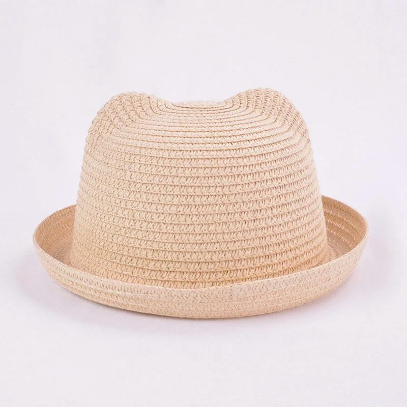 Sombrero De Pescador Para Bebés Sombrero De Paja De Peinado Cubo De Verano Sombrero De Sol Orejas Lindas Sólido de Felpa Sombrero De Playa para Niños