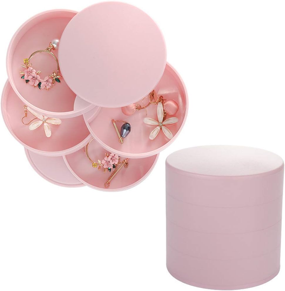 LERTREE 4-Tier Jewelry Organizer Box Tower Rings Earrings Storage Case Holder Necklace Bracelet Display Tray 360°Rotating Jewelry Case (Pink)