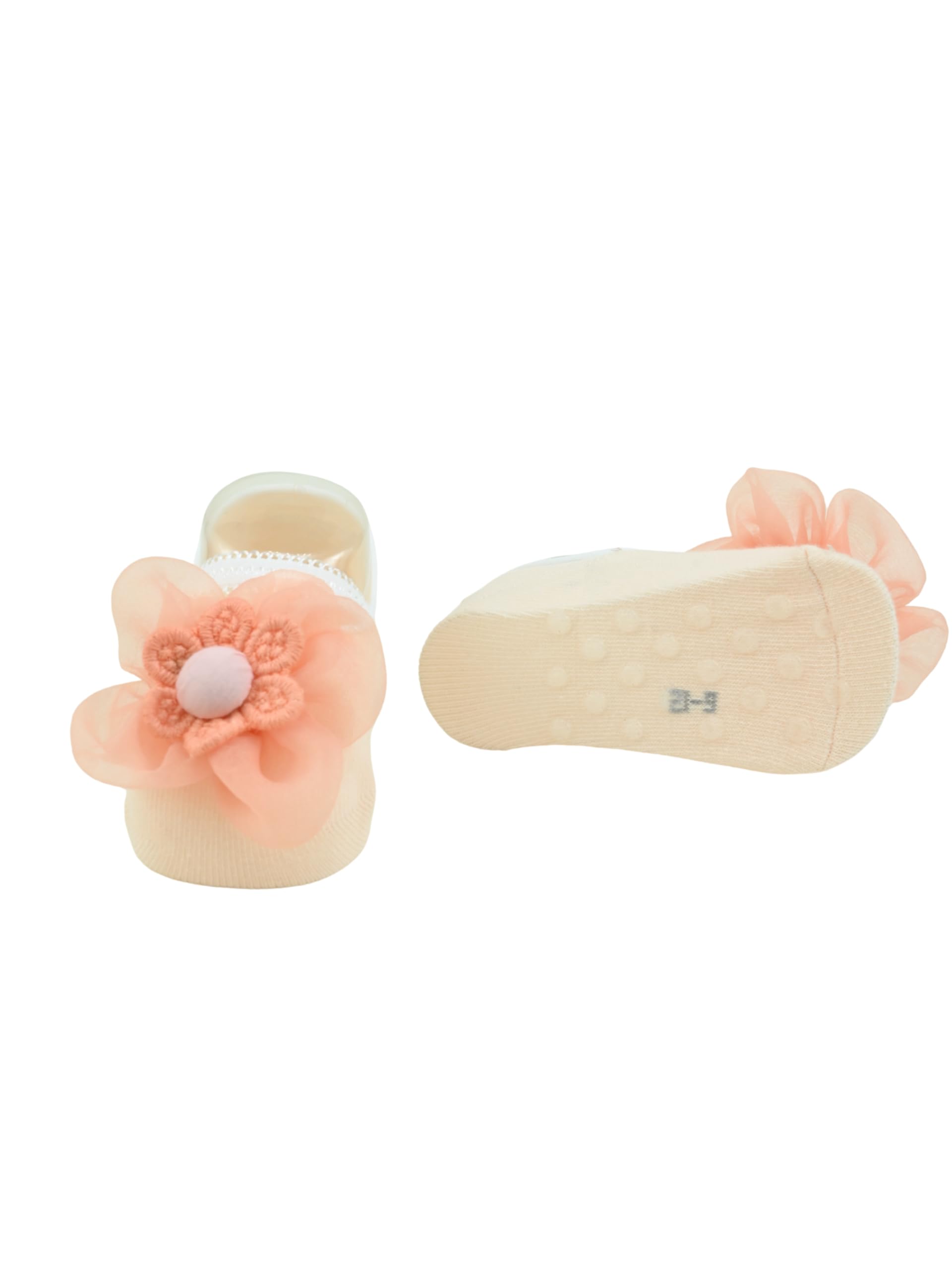 Yellow Bee Girl's Elegant Baby Socks with Flower Charm- Orange 1