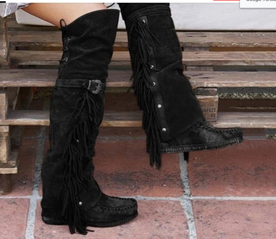 Over the Knee Fringe Cowboy Boots for Women Long Pointy Toe Elegant Plus Size Rave Fashion Trendy Y2K Cute Kawaii Goth Emo Grunge Comfy Casual Walking Shoes Parties4