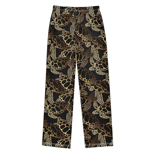 Golden Sea Turtle Boys Long Pants Soft Trousers Elastic Waist Kids Lounge Bottoms with Pockets S-XL