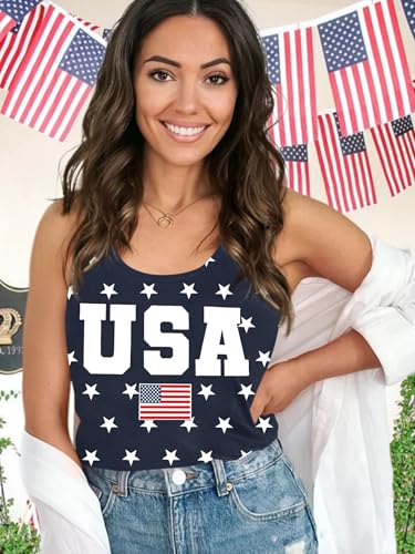 Image of Ithalt Womens American Flag Shirts 4th of July Outfits USA T-Shirt Patriotic Tank Shirt Fourth of July Sleeveless Tops