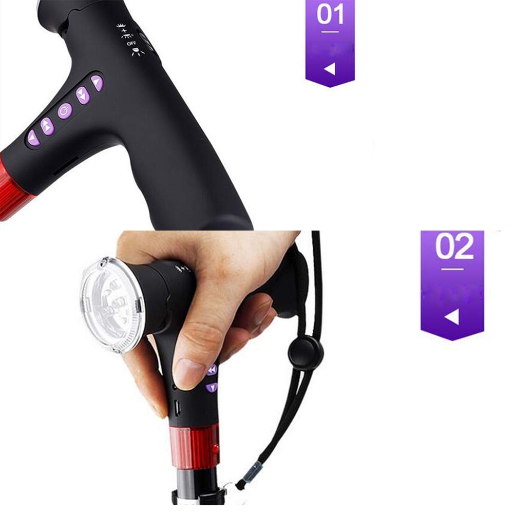 Bastón ajustable con luz LED, alarma y reproductor de MP3, bastón de mano dorado con características multifuncionales
