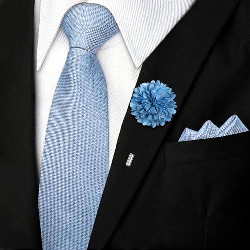 Image of DiBanGu Mens Zipper Tie Silk Pre-Tied Necktie with Gift Box | Jacquard Woven,Paisley Solid Plaid Pattern,6PCS with Pocket Square,Cufflinks and Lapel Pin,for Wedding Party Formal Business