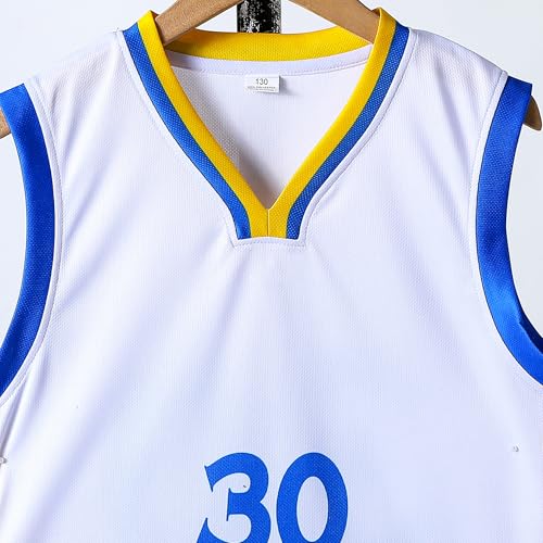 30# Basketball Jerseys Set For Kids 6-16 Years Basketball Player Costume Tank Top Track Shorts Boys Girls White-120