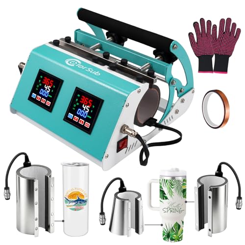 ColorSub 3 in 1 40 OZ Tumbler Heat Press Machine 110 V 20 OZ Mug Press Sublimation Machine for Sublimation 40 OZ Tumbler with Handle Straight Tumblers Bottles Mugs Glass Cup Printing Teal