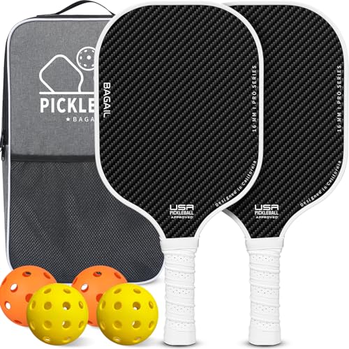 BAGAIL Pickleball Schlägerset Pickle-Ball Schläger mit 4 Bällen leicht hohe Stoßdämpfung ergonomisch geeignet für Pickleball-Spiele im Innen- und Außenbereich Weiß/2er-Pack