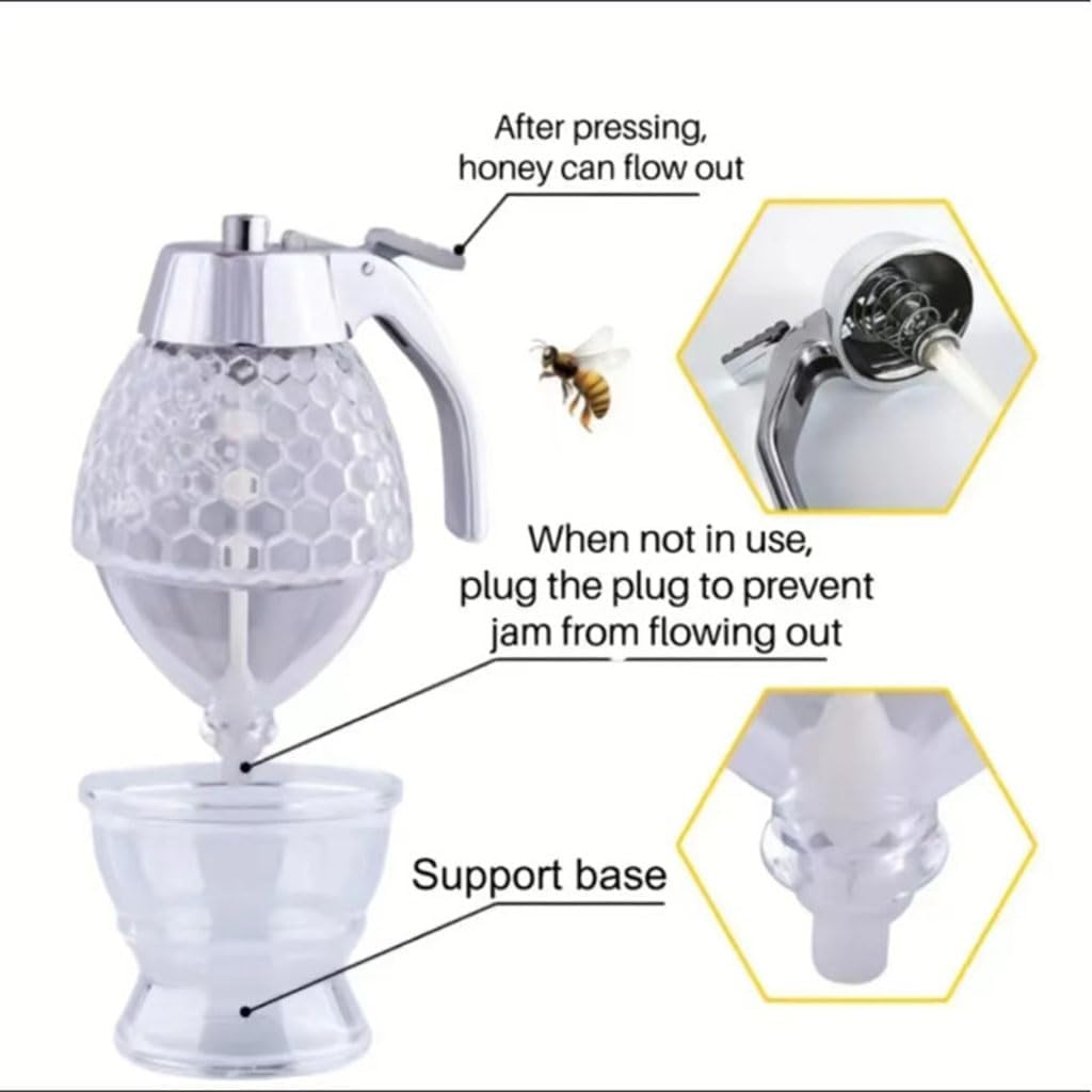 2 Pieces Syrup Dispenser, Honey Containers Plastic Honey Dispenser No Drip Honey Jar with Stand Honey Holder Honey Pourer Dispenser Honey Containers(Size:200ml)