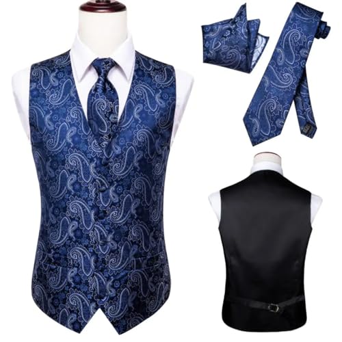 Men's Groomsmen Silk Vest Tie Cufflink Set with Pocket Square for Wedding or Formal Event3