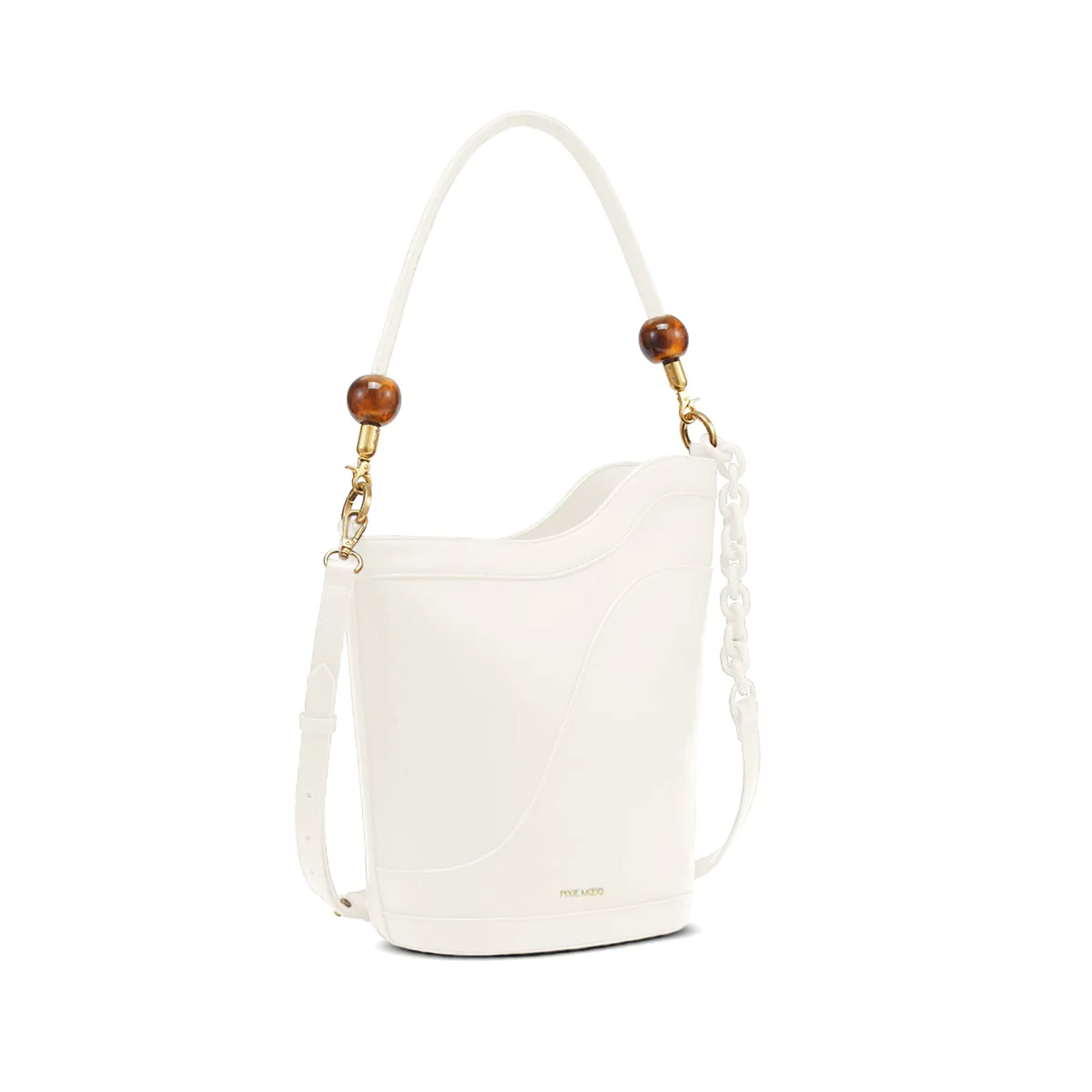 Pixie MoodDAWN-SH-COCO-OS Asymmetrical Silhouette Recycled Vegan Leather Crossbody Handbag Purse, Coconut Cream