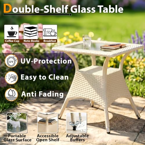 Image of BRISHI 5-Piece Outdoor Rattan Wicker Patio Square Coffee Table Set | Garden Furniture for Balcony, Terrace, Poolside & Porch | Waterproof Bistro Sets for Home & Backyard (Cream)