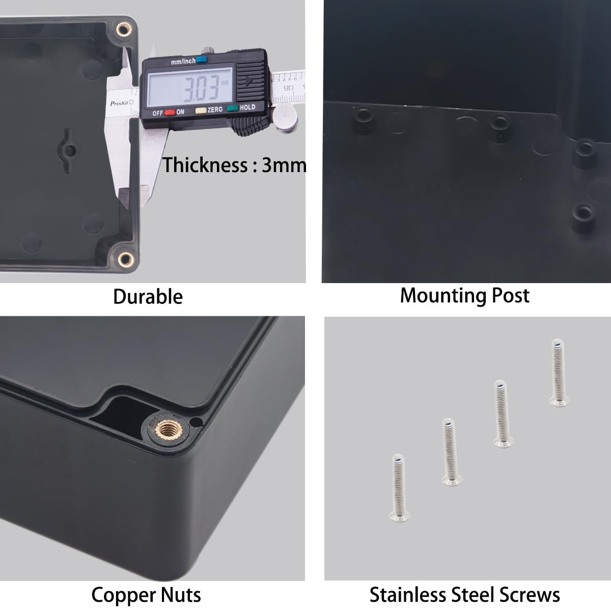 Watertight Junction Box, IP67 Waterproof Electrical Project Box with 6P 25A Barrier Terminals,2 in/2 Out Cable Glands Electronic Enclosure 4.53" x 3.54" x 2.17"