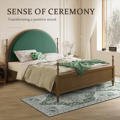 Deerly Runner Rug 3x8 Washable Vintage Area Rugs for Hallway Bohemian Non-Slip Low-Pile Floor Carpet for Kitchen Bathroom Bedroom Dining Room, Green//Multi