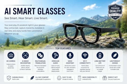 GUPTAVISION AI Smart Glasses with 8MP HD Camera, AI Assistant, WiFi, - Image 3