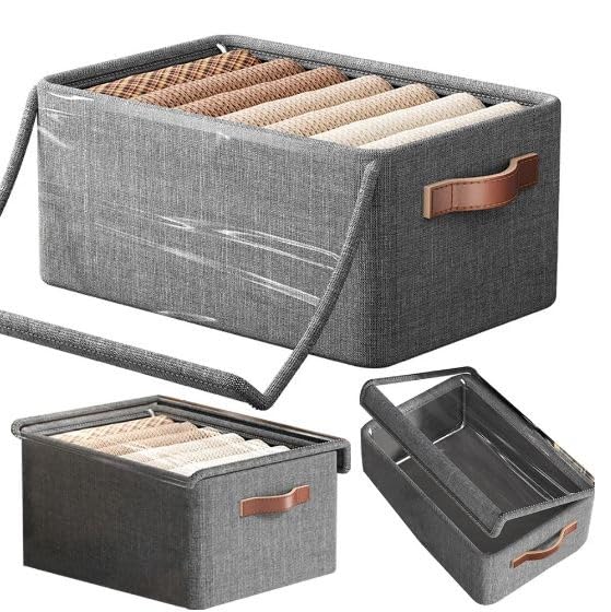 Luteti Folding Storage Box with Lid, Large Clear Collapsible Stackable Storage Box Foldable Fabric Linen Storage Boxes Cube, Closet Organizer Baskets with Label for Home (B0D4J22TL1) Amazon Price History, Amazon Price Tracker