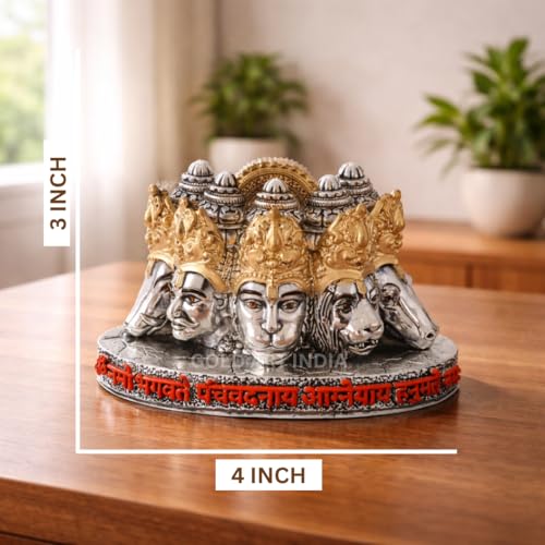 Image of Gold Art India Panchmukhi Hanuman Idol Silver Antique Gold Finish Bust Design Decorative Murti for Home Temple, Car Dashboard, Office & Vastu Decor