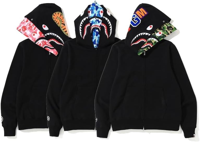 Miniatura 4 de Sudadera con capucha y cremallera de doble capa con diseño de tiburón Sudadera de moda juvenil con cremallera completa para hombre de estilo hip hop