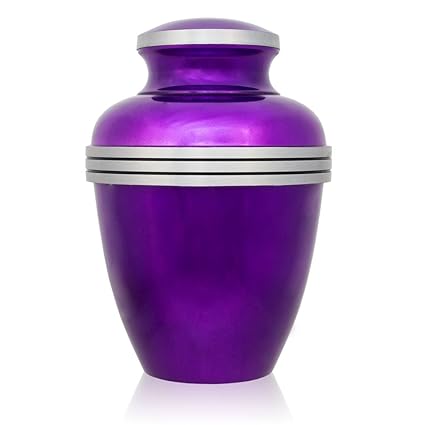 Banded Alloy Cremation Urn - Large - Holds Up to 200 Cubic Inches of Ashes - Amethyst Purple Metal Urns for Ashes