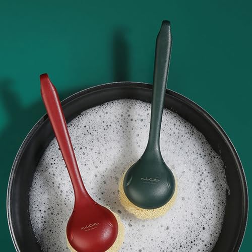 Image of Kitchen Dish Scrubber with Long Handle, Heavy Duty Scrubbing Brushes for Dishes, with Plastic Replacement for Cleaning Kitchen, Pots, Pans, Grills (Long Handle Green)