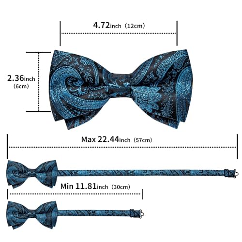 Set de corbata de moño, pañuelo y gemelos paisley azul miniatura 7