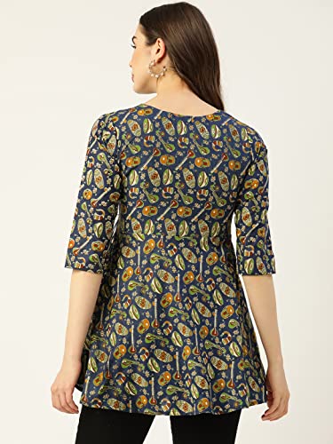 Image of feranoid Floral Print Angrakha 3 Sleeves Flared Kurti