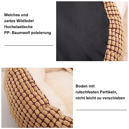 Nyescasa Hundebett Katzenbett mit Kapuze Hundematte Katzenschlafplatz Hundesofa Katzensofa Hundekörbchen Katzenkissen Hundekissen Runde Waschbar Rutschfest für Kleine Hunde Katzen Braun 40*40*22cm