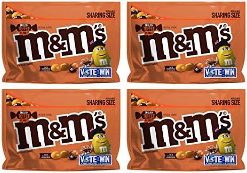 M&M's (Pack of 4) Chocolate Candy Flavor Vote English Toffee Peanut Sharing Size, 9.6 Ounce Bag