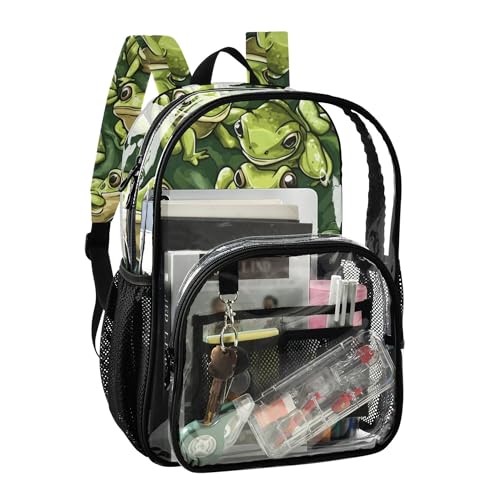 Funny Green Frogs Clear Backpack PVC Transparent Backpack Lightweight Book Bag Capacity Clear Bag for Kids Boys Girls2
