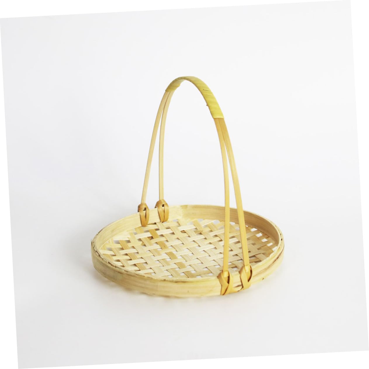 Garneck Practical Hand Basket Bamboo Storage Container Fruit Basket Weaving Tray Rustic Style