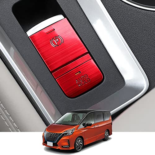 Kakash 日産専用アルミ合金電子ハンドブレーキボタンカバートリム(BRAKE HOLD) 内装カスタムパーツ アクセサリーキズ防止防塵 取り付け簡単 車種専用設計3 pcsセット(赤)適合日産 セレナ(Serena) e-POWER C27系(2016