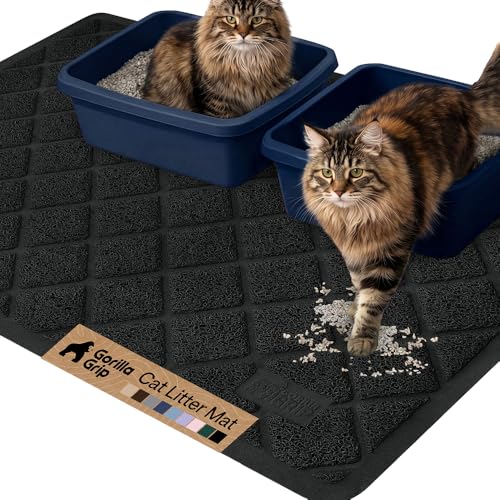 Image of GORILLA GRIP Cat Litter Box Mat, 47x35, Cushioned Coil Mesh Litter Trapping Mats, Scatter Control Supplies for Less Mess, Phthalate Free, Ultra Deep Catch Grooves, Rinse or Vacuum to Clean, Black